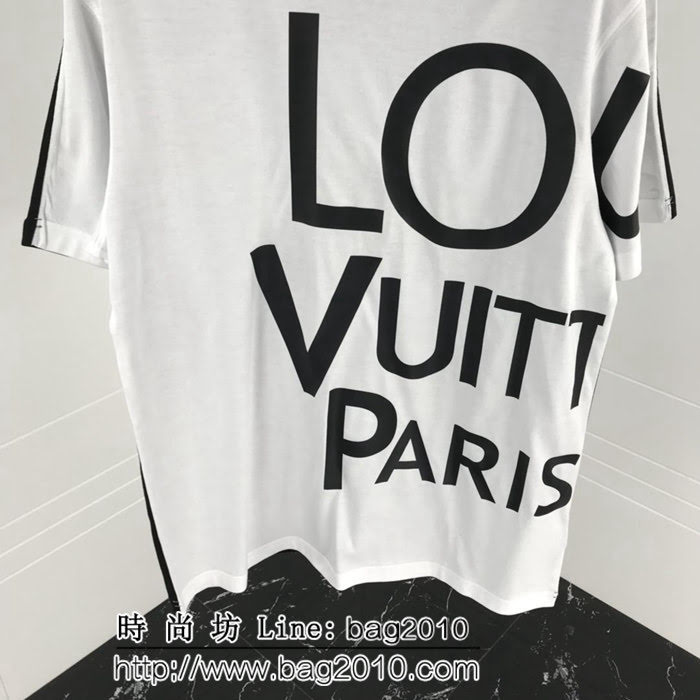 LV路易威登 19ss 國外官網限量款 前後拼色 左側大字母印花 純棉白色短袖 男女同款 ydi1868